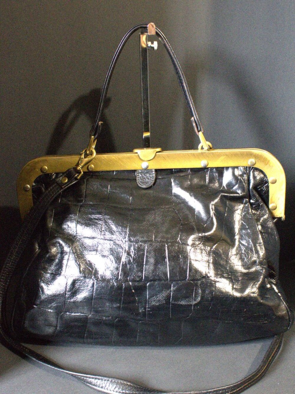 Unbranded, Made in Italy, Black Leather, Doctors Bag, with Gold Hardware